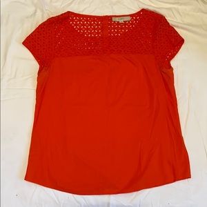 Loft orange short sleeve cotton blouse